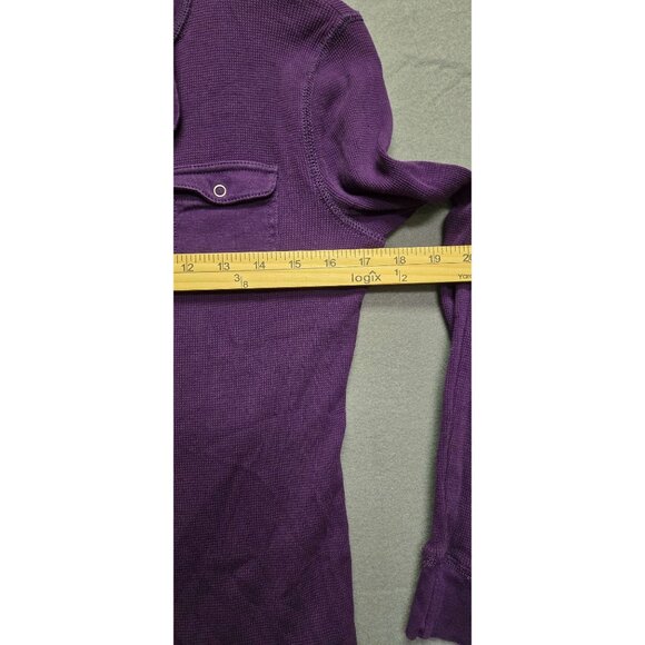 Y2K Purple Henley Long Sleeve Thermal Cotton Top Snap Buttons Womens L - Picture 7 of 8